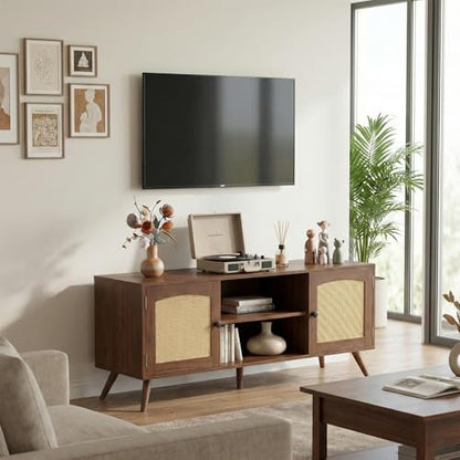 Mid Century Modern Rattan TV Stand for 55/60 Inch TV, view 6