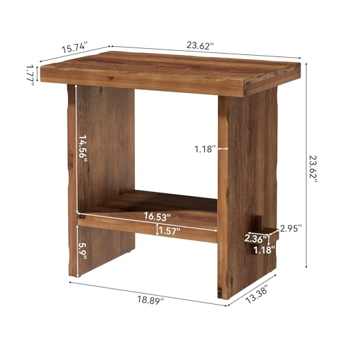 Solid Wood Nightstand with Storage, Farmhouse Bedside Table for Bedroom, Rectangle Night Stand with Wooden Base, Wooden Side End Table for Bedroom, Accent Furniture (2, Brown)
