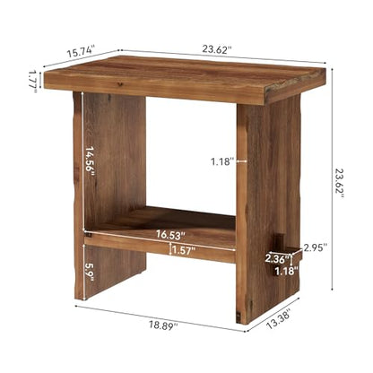 Solid Wood Nightstand with Storage, Farmhouse Bedside Table for Bedroom, Rectangle Night Stand with Wooden Base, Wooden Side End Table for Bedroom, Accent Furniture (2, Brown)