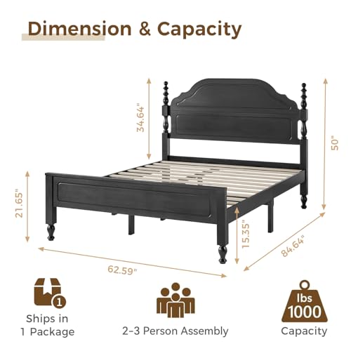 Wood Queen Size Bed Frame with Wooden 50" Tall Headboard, view 3
