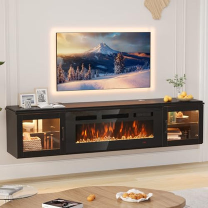 70" Floating Fireplace TV Stand Fits TVs Up to 80", Black&Black, view 2
