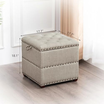 High Cube Ottoman in Beige Wood Legs, view 4