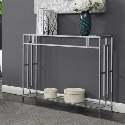 Town Square Chrome Console Table 42" - Contemporary Modern Sofa Table with Storage Shelf, Narrow Entryway Hall Table for Living Room, Bedroom, Bathroom, Glass/Chrome