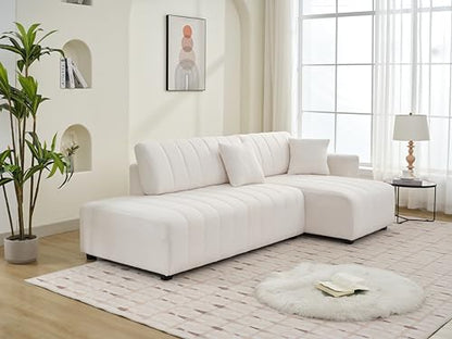 Plush L Shaped Tufted Corner Sofa with Decorative Pillows