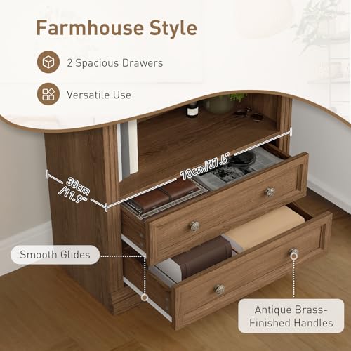 Farmhouse Arched Bookshelf, 7 Tiers Arch Bookcase with 2 Spacious Drawers, view 6
