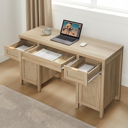 Rattan Home Office Desk with Storage, 52" Boho Executive Desk, view 7
