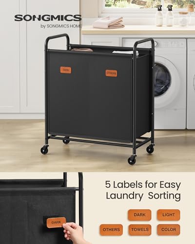 2-Section Laundry Sorter, with Wheels, Removable Bags, view 4
