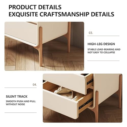 Minimalist Nightstand with Drawers & Tall Legs, Modern Solid Wood Night Stand with Nappa Leather, Storage Bedside Table for Bedrooms, Dorm, Rental, Apartment, New Home(Green,19.7in)