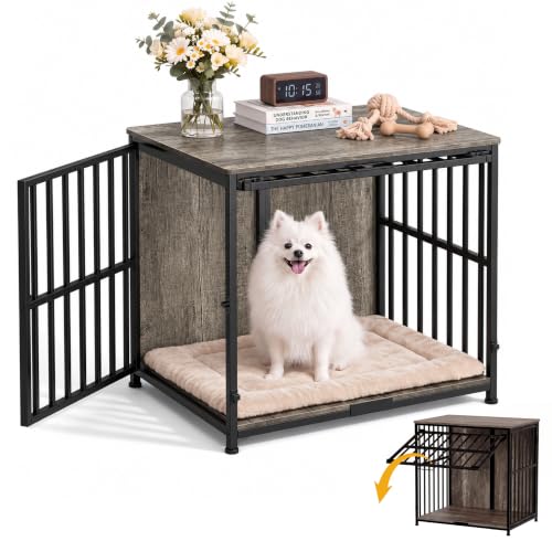 Heavy-Duty Dog Crate Furniture, 27 IN Wooden Dog Kennel with Flip-Up Door, view 2