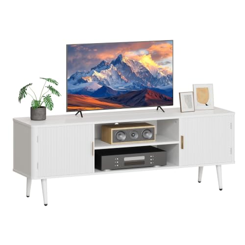 TV Stand for TVs up to 60'', TV Console with Fluted Door Cabinets, view 2