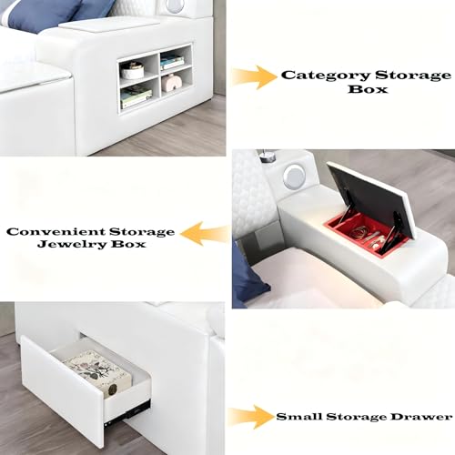King Size Beige Leather Bed with Massage Recliner, view 6