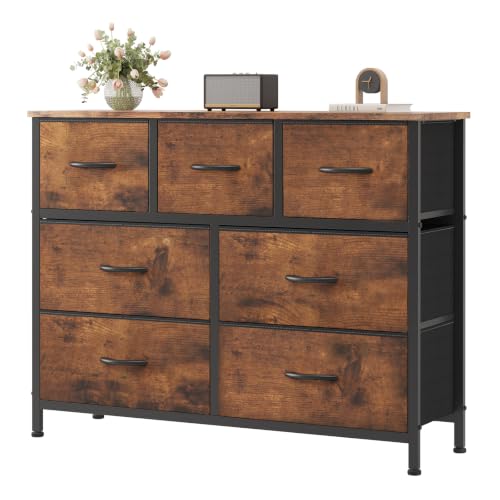 7 Drawer Fabric Dresser for Bedroom, Clothes Storage Tower, Brown, view 2