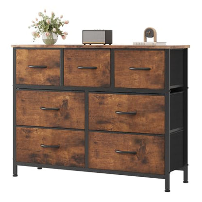 7 Drawer Fabric Dresser for Bedroom, Clothes Storage Tower, Brown, view 2