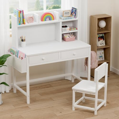 White Kids Desk with Hutch for Kids Desk and Chair Set 10-12 Year Old, view 8