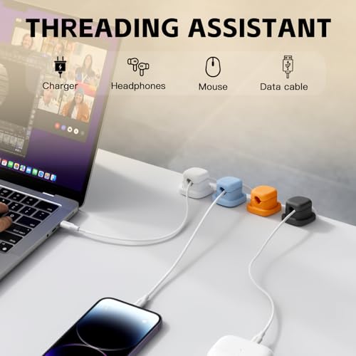 Rotatable Cord Holder for Nightstand, 2026 New 360°Rotating Magnetic Cable Clips, view 4