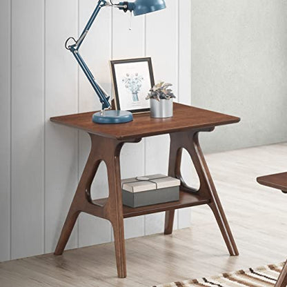 Arona Mid-Century Modern Wood Shelf End Table, Walnut Finish