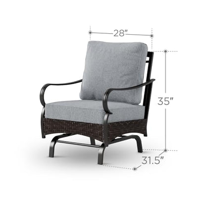 Patio Rocking Chairs Set of 2, Outdoor Wicker Chairs with Thick Cushion, All Weather High Back Outdoor Furniture for Balcony Porch and Yard