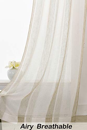 Beige and White Stripe Sheer Curtains Boucle Linen Farmhouse Rustic Window Curtain Panel Yarn Dyed Woven 84 Inches Long for Living Room Bedroom with Rod Pocket, 40" W x 84" L (Pack of 2)