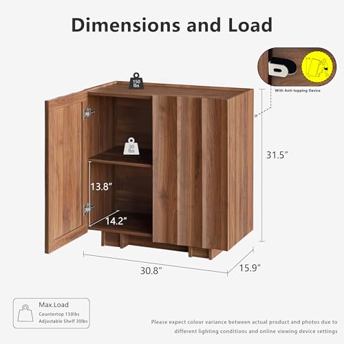 30.8" Fluted Sideboard Buffet Cabinet with Storage, Walnut, view 3