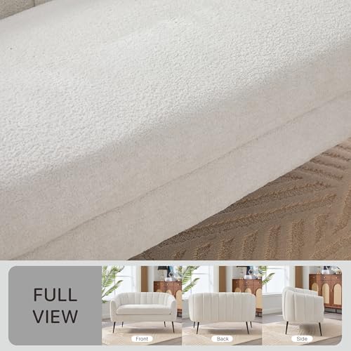 50'' Loveseat Sofa, Modern Sherpa Boucle 2-Seater Sofa with Metal Legs, Comfy Upholstered Small Accent Couch for Living Room Bedroom Office (White).