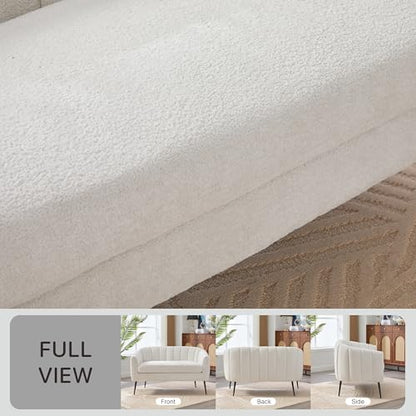 50'' Loveseat Sofa, Modern Sherpa Boucle 2-Seater Sofa with Metal Legs, Comfy Upholstered Small Accent Couch for Living Room Bedroom Office (White).