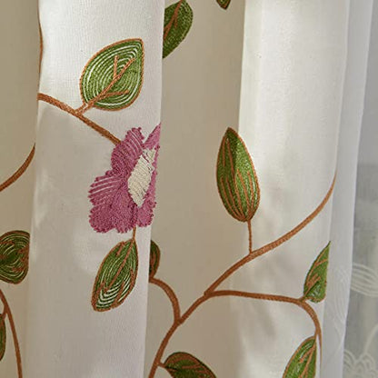 Grommet Curtains 84 Inch Length Red Floral Embroidered Elegant Window Drapes for Living Room Bedroom, W52xL84, 2 Panels