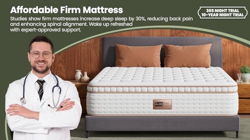 Queen Size Mattress 14 Inch - Extra Firm Hybrid Mattress with Ultra Lumbar Support, Reinforced Edges & Motion Isolation - Fiberglass-Free Colchones Queen, CertiPUR-US