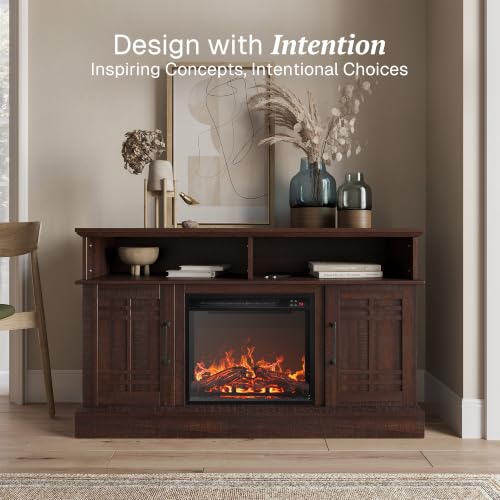 Modern Espresso TV Stand with Electric Fireplace, view 4