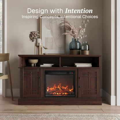 Modern Espresso TV Stand with Electric Fireplace, view 4