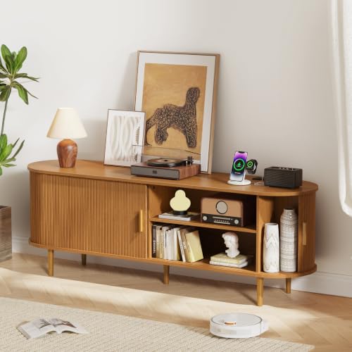 63 Inch Mid Century Modern TV Stand with Power Outlet for TVs up to 70 Inch, view 7