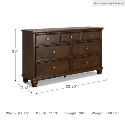 Signature Design by Ashley Traditional 7 Drawer Dresser, Dark Cherry, view 4