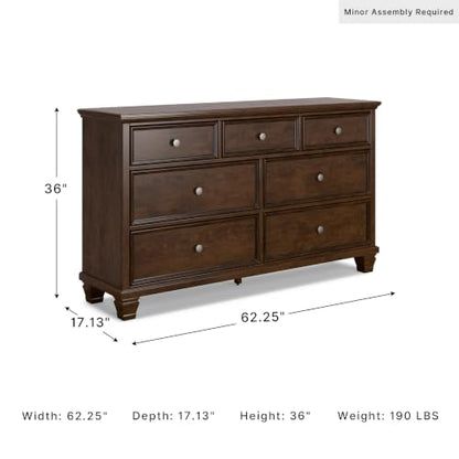 Signature Design by Ashley Traditional 7 Drawer Dresser, Dark Cherry, view 4