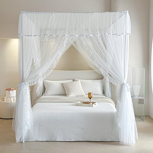 AIKASY 4 Corners Post Ruffle Princess Bed Canopy Curtain, view 6