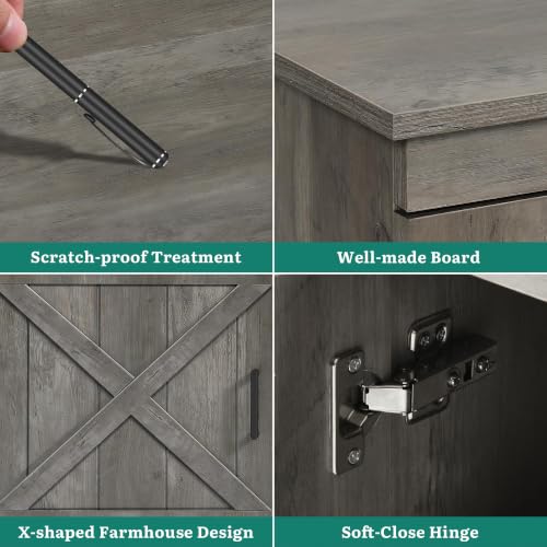 Farmhouse TV Stand for 65 Inch TV, Double Barn Doors, Rustic Grey, view 4