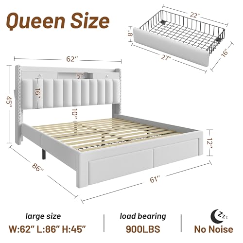 Queen Bed Frame White with Storage, view 3