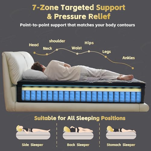 Queen Mattress, 12 Inch Hybrid Queen Size Mattress with Pocketed Springs and Comfort Foam, Pillow Top Mattress in a Box, Motion Isolation, Pressure Relief, Medium Firm Feel, CertiPUR-US