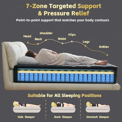 Queen Mattress, 12 Inch Hybrid Queen Size Mattress with Pocketed Springs and Comfort Foam, Pillow Top Mattress in a Box, Motion Isolation, Pressure Relief, Medium Firm Feel, CertiPUR-US