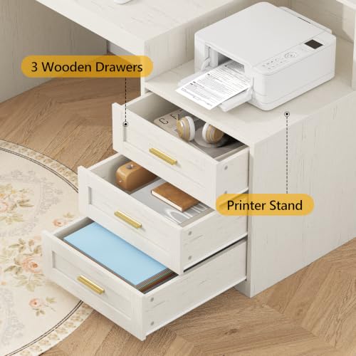 65" White Computer Desk with Drawers and Printer Stand for Home Office, view 6