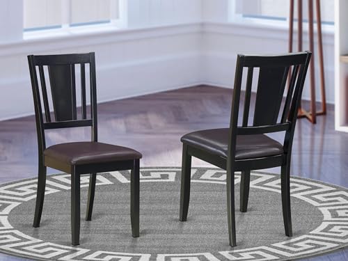 DUC-BLK-LC Dudley Dining Chairs - Faux Leather Upholstered Wood Chairs, Set of 2, Black