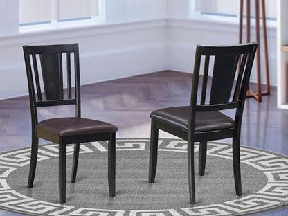 DUC-BLK-LC Dudley Dining Chairs - Faux Leather Upholstered Wood Chairs, Set of 2, Black