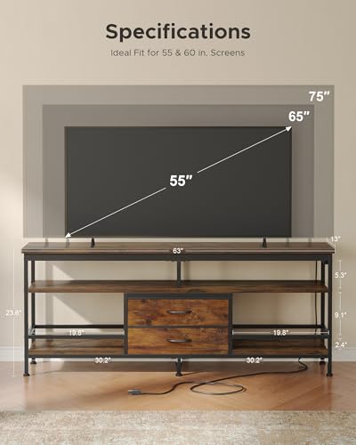 63 Inch TV Stand, LED Entertainment Center for 55 to 75 Inch TVs, view 3
