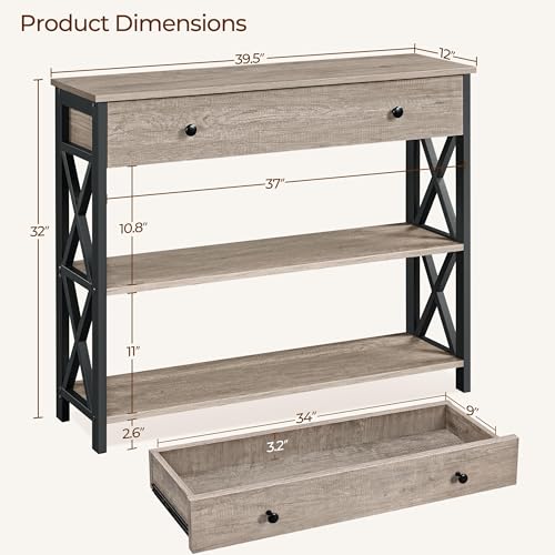 Console Table with Drawer, Entry Table with 3 Tier Storage, Gray, view 4
