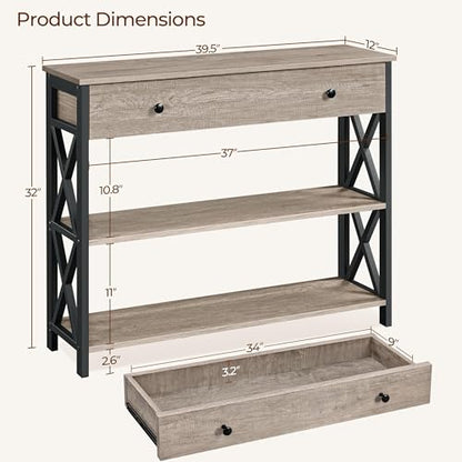 Console Table with Drawer, Entry Table with 3 Tier Storage, Gray, view 4