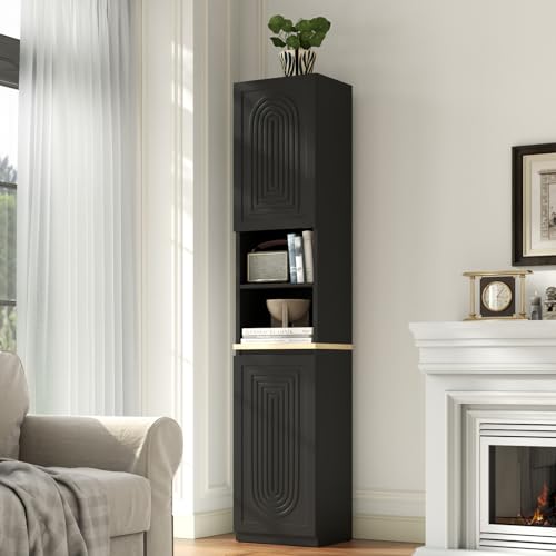 67" Tall Bathroom Storage Cabinet with 2 Doors, Black, view 4