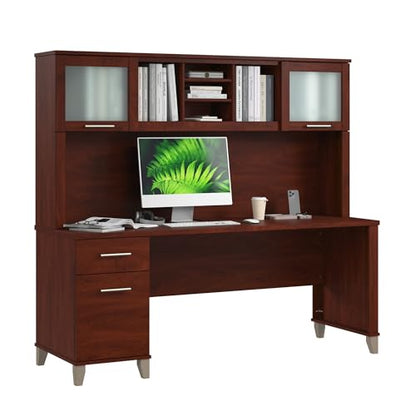 72-Inch Office Desk with Drawers and Hutch, Computer Desk with File and Box Drawers, Shelves and Storage Cabinet, Home Office Workstation, Somerset Collection, Hansen Cherry