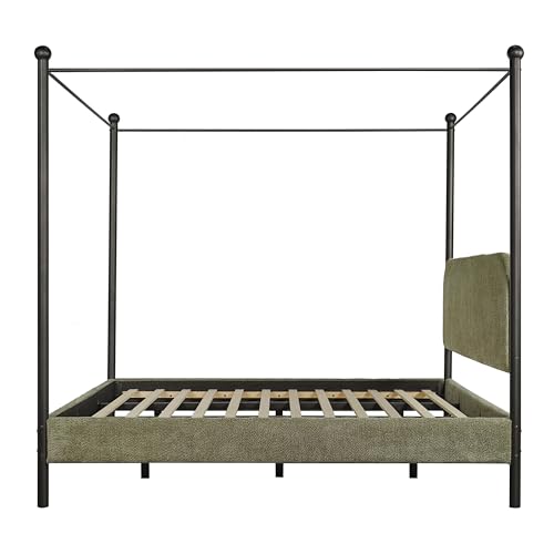 King Size Upholstered Canopy Bed Frame with Boucle Fabric, view 7
