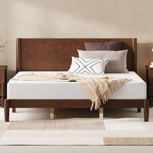 Solid Wood King Bed Frame, Mid Century Bed with Headboard, Walnut, view 2