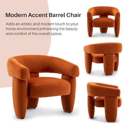 Mid Century Modern Accent Barrel Chair Comfy Upholstered Round Armchair with Montage Design, Velvet Boucle Lounge Chair for Living Room Bedroom Apartment, Orange