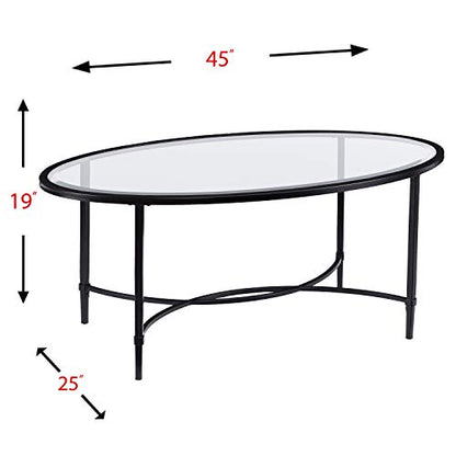 Quinton Metal/Glass Oval Cocktail Table - Black, 45 in x 25 in x 19 in