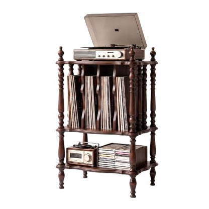 Record Player Stand, Turntable Stand with Vinyl Storage, Walnut, view 2
